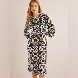 Boden Flare Sleeve Black Midi dress with pockets
